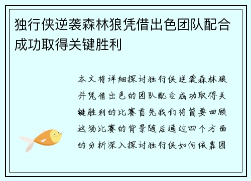 独行侠逆袭森林狼凭借出色团队配合成功取得关键胜利
