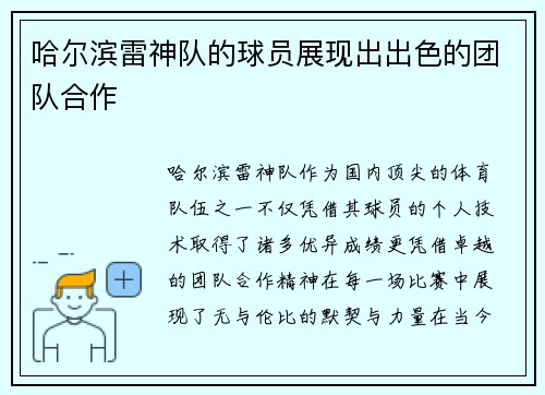 哈尔滨雷神队的球员展现出出色的团队合作
